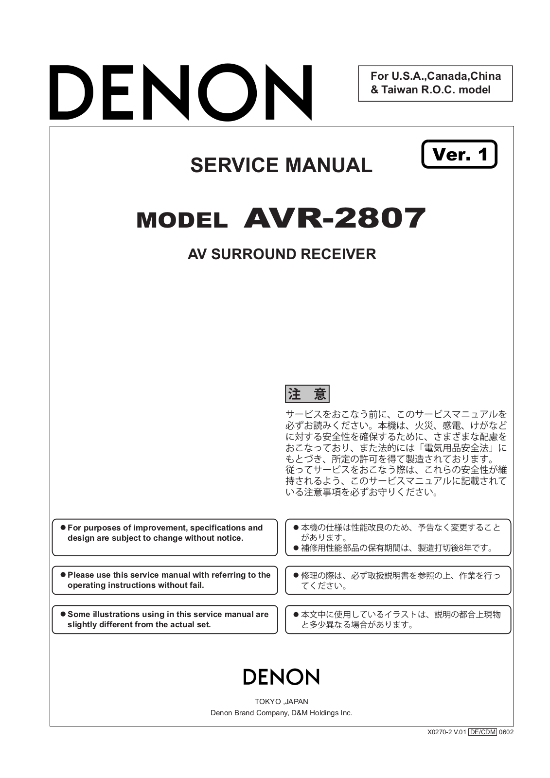 Denon AVR-2807 Service Manual