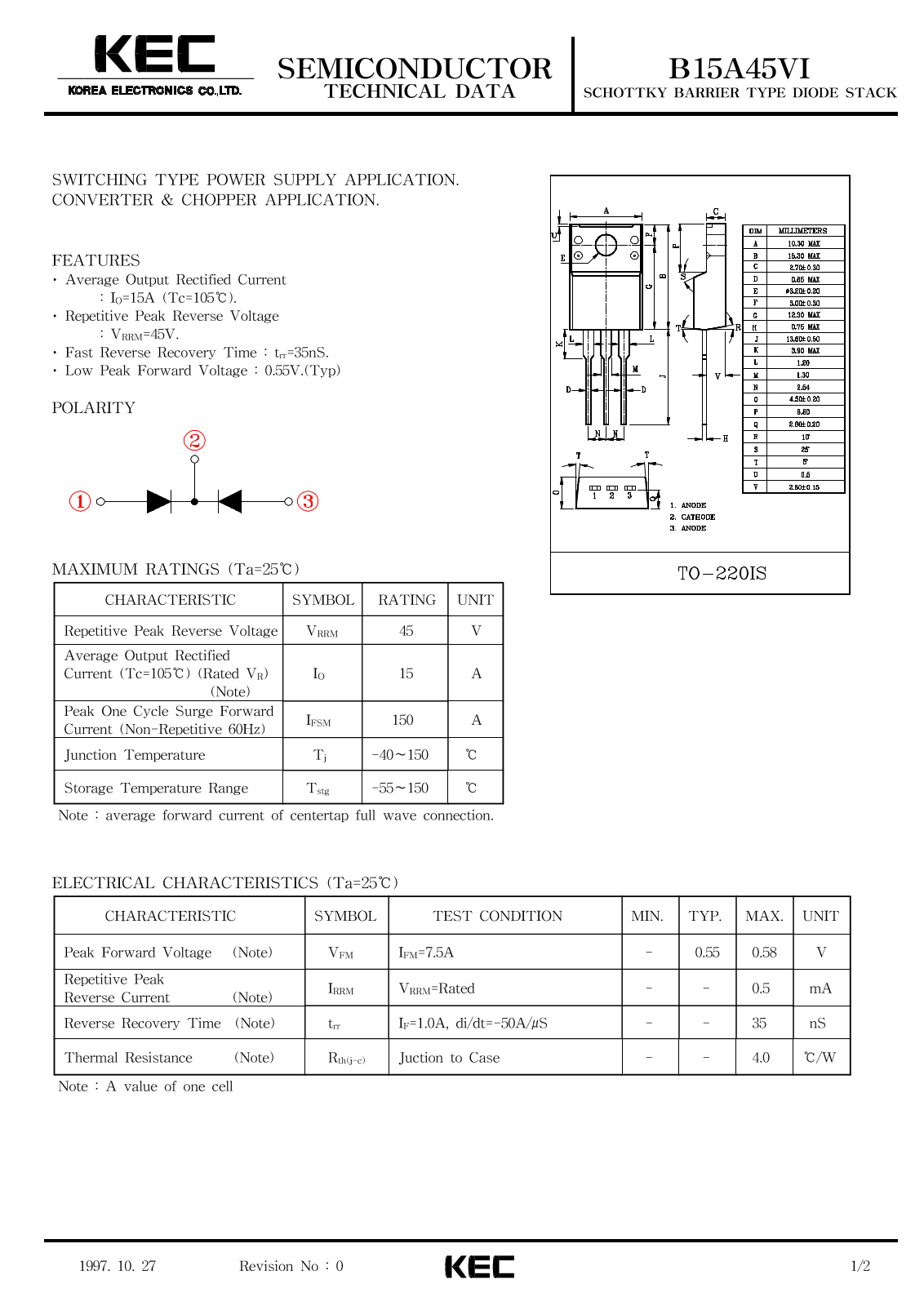 Korea Electronics Co  Ltd B15A45VI Datasheet