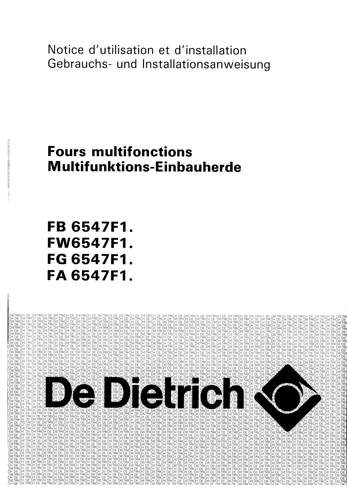 De dietrich FB6547F1, FA6547F1, FW6547F1, FG6547F1 User Manual