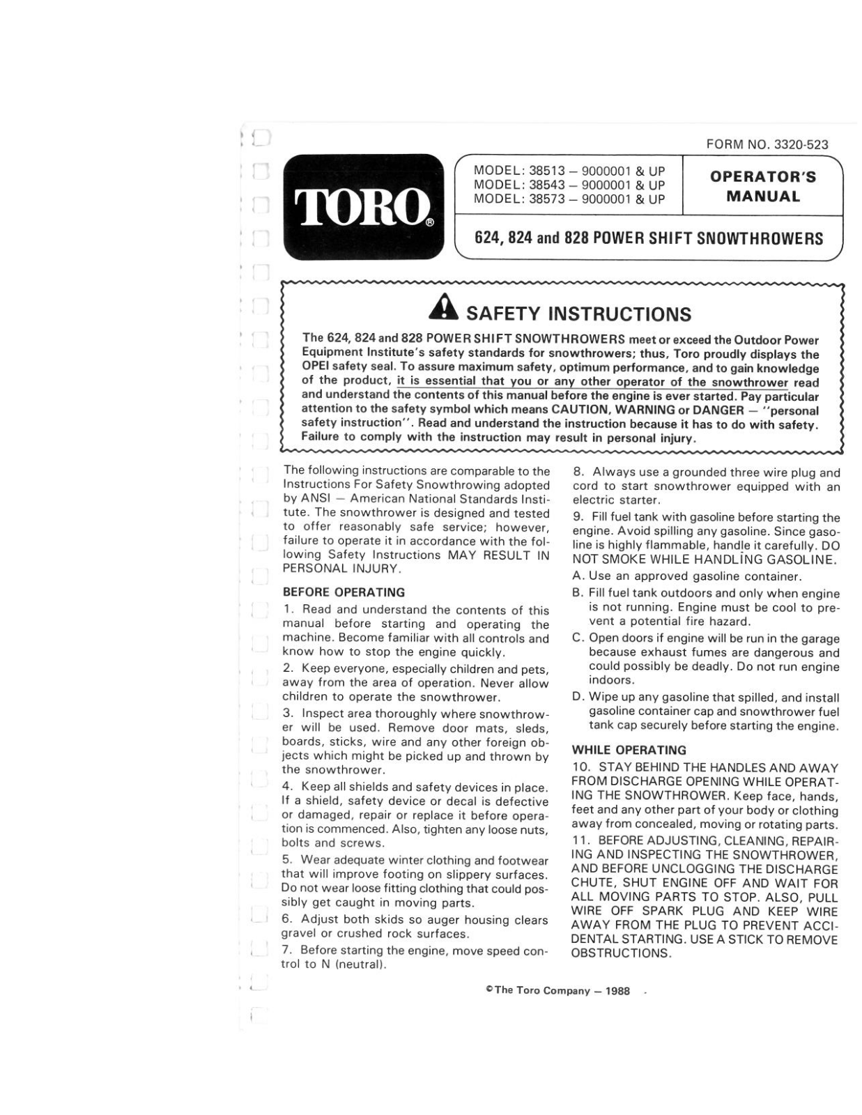 Toro 38513, 38543, 38573 Operator's Manual