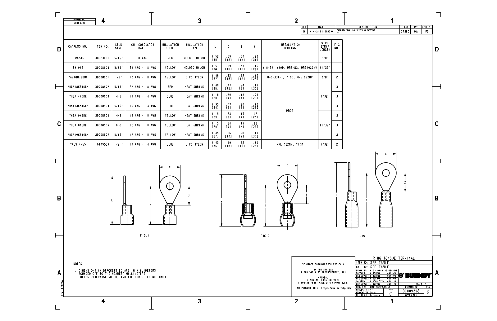 Burndy TP8C516, TN1012, YAE10N79BOX, YHSA18K516RK, YHSA14K6RK dimensions