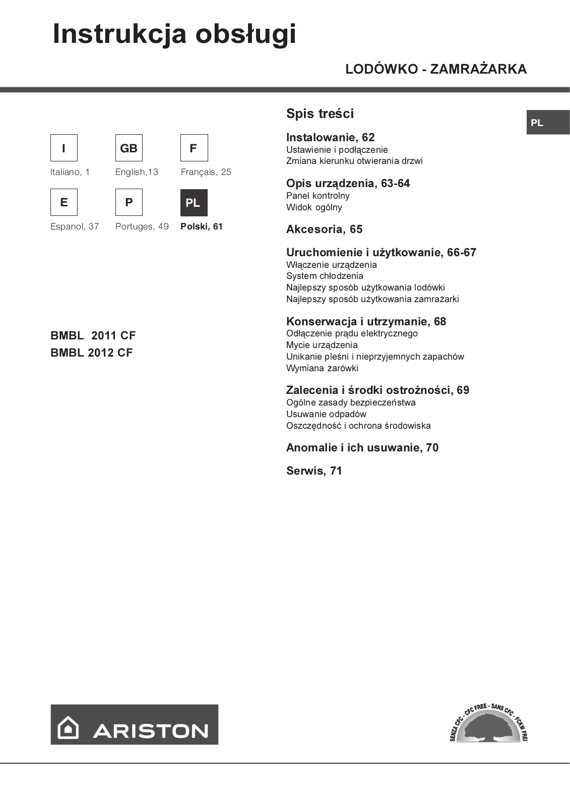 Hotpoint Ariston BMBL 2012 CF/HA, BMBL 2011 CF, BMBL 2011 CF/HA, BMBL 2012 CF User Manual