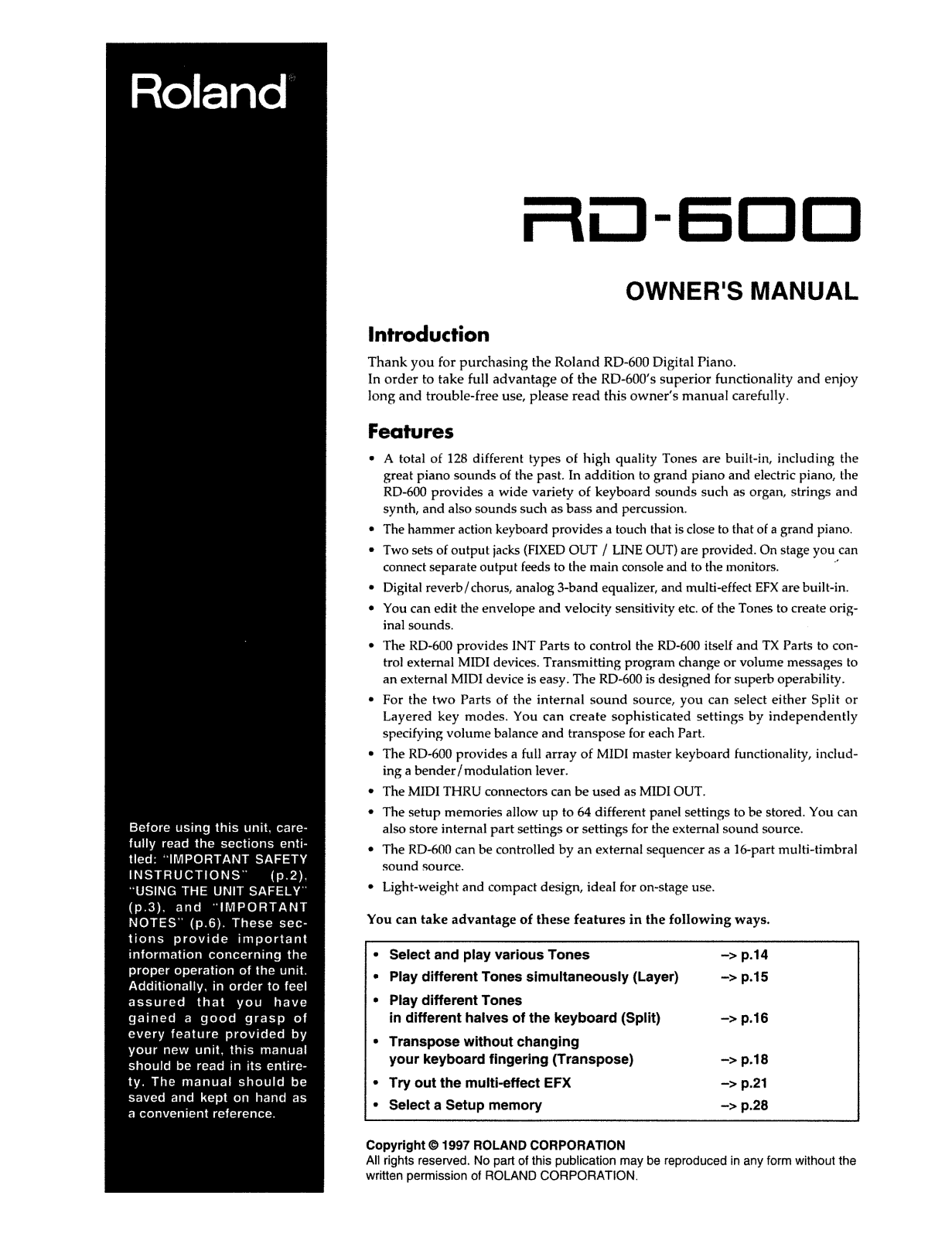 Roland RD-600 User Manual