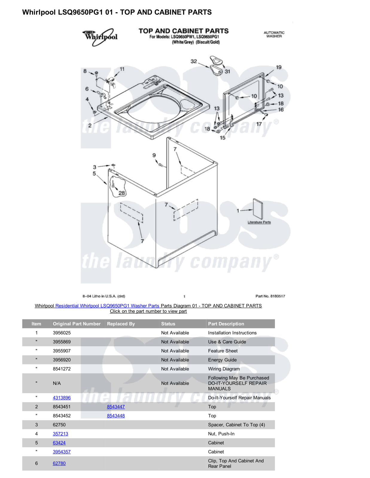 Whirlpool LSQ9650PG1 Parts Diagram