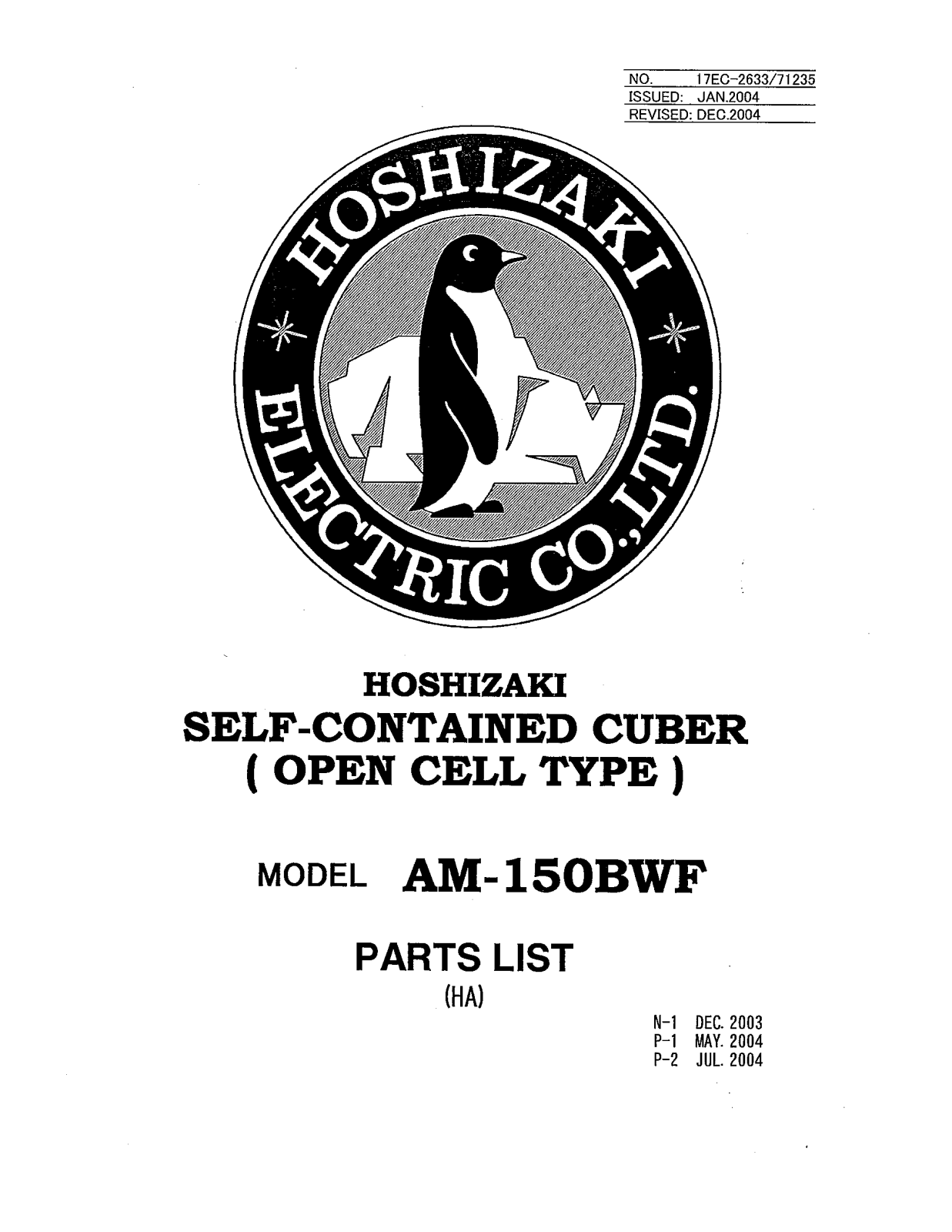 Hoshizaki AM-150BWF Parts Manual