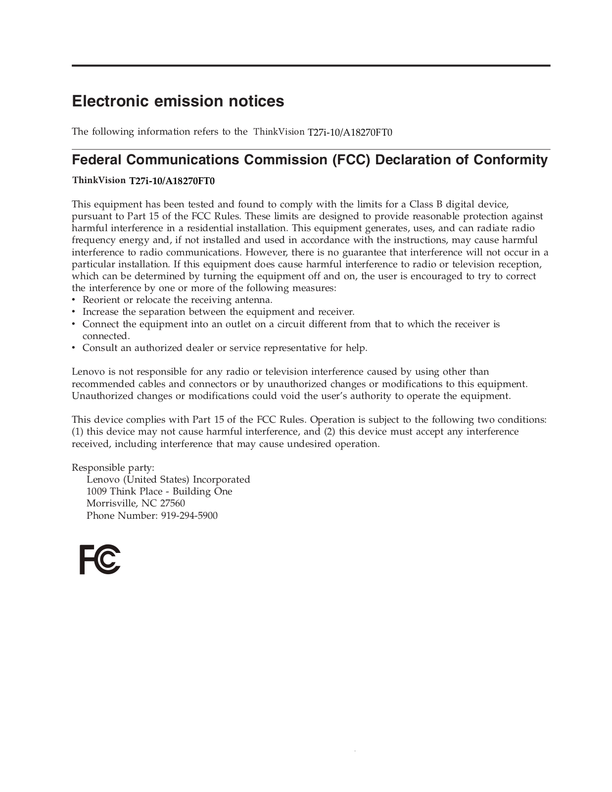 Lenovo ThinkVision T27i-10 Declaration of Conformity