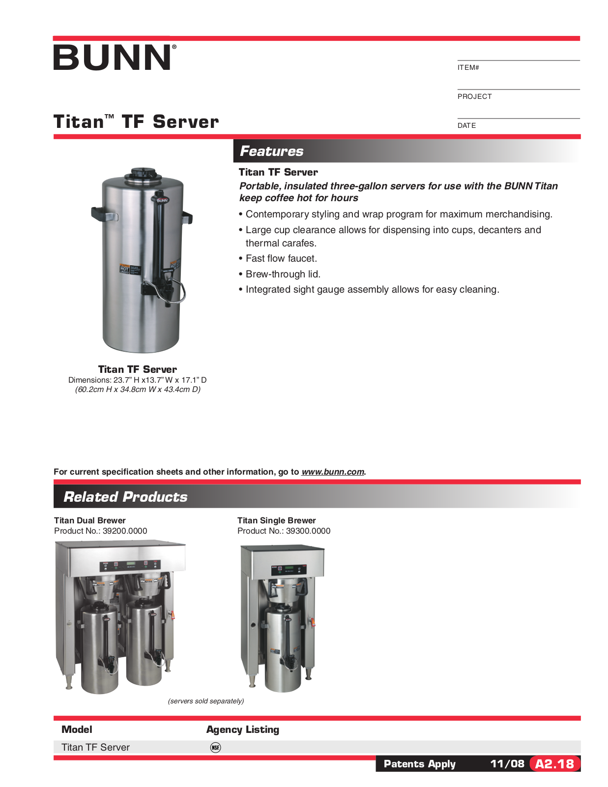 Bunn-O-Matic Titan TF Server General Manual