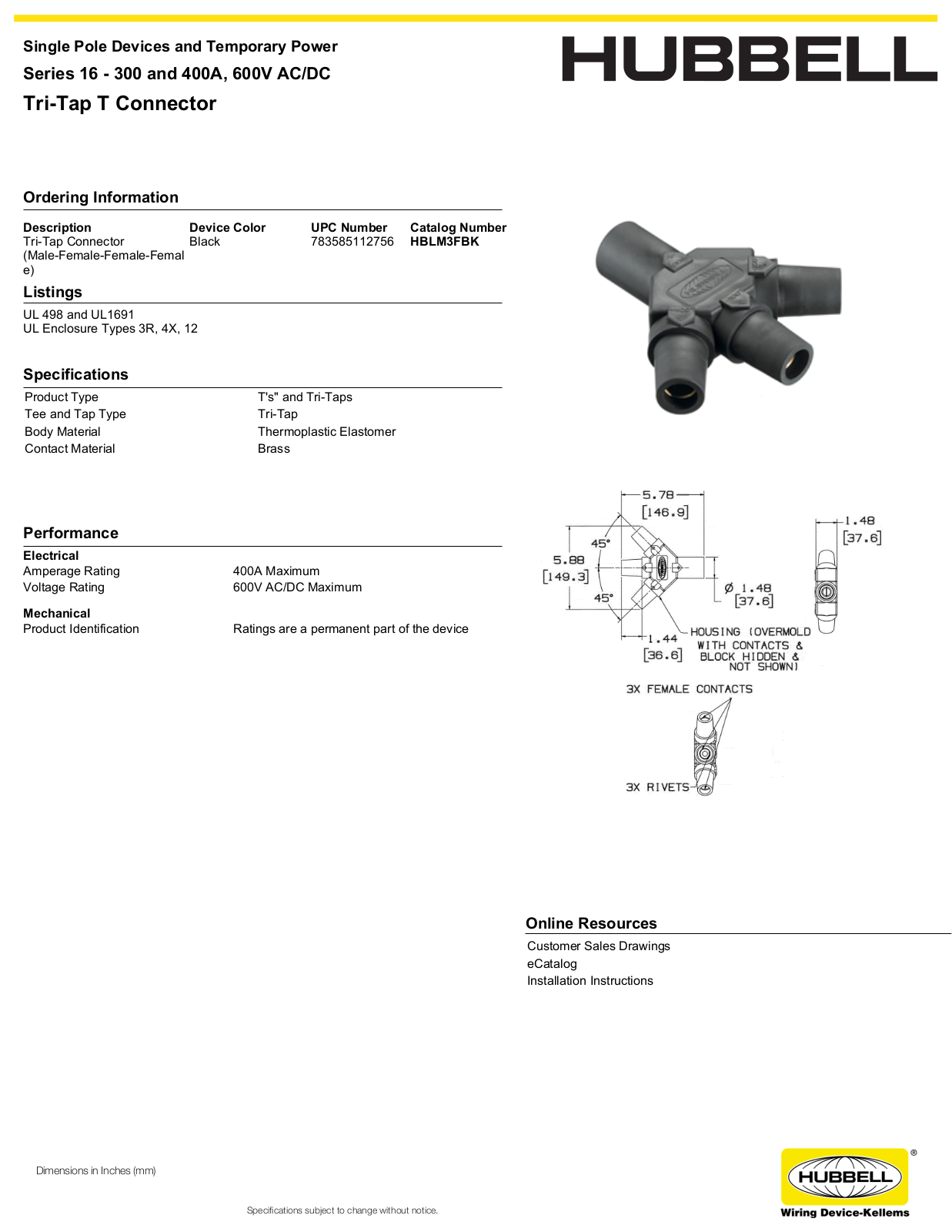 Hubbell HBLM3FBK Specifications - ManualMachine.com