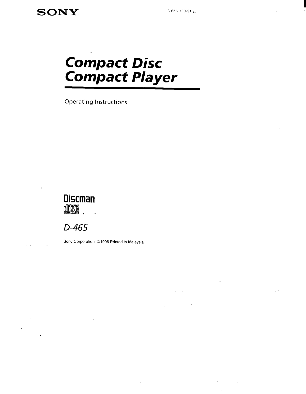 Sony D465 Operating Instructions