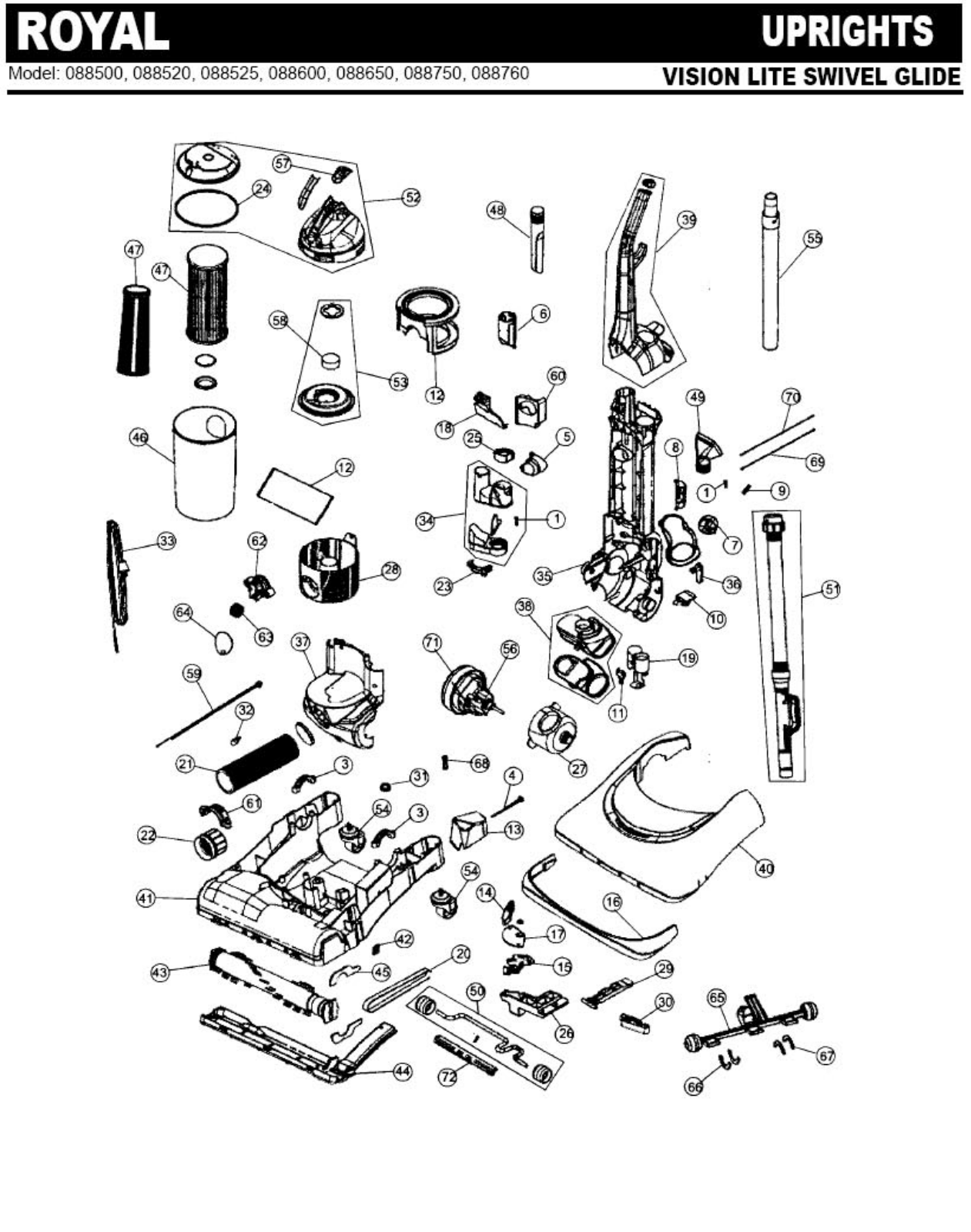 Royal 088500, 088520, 088525, 088600, 088650 Parts List