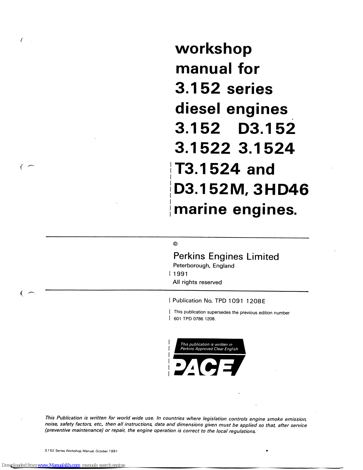 Perkins 3.152, 3.1524, T3.1524, D3.152M, 3HD46 Workshop Manual - ManualMachine.com