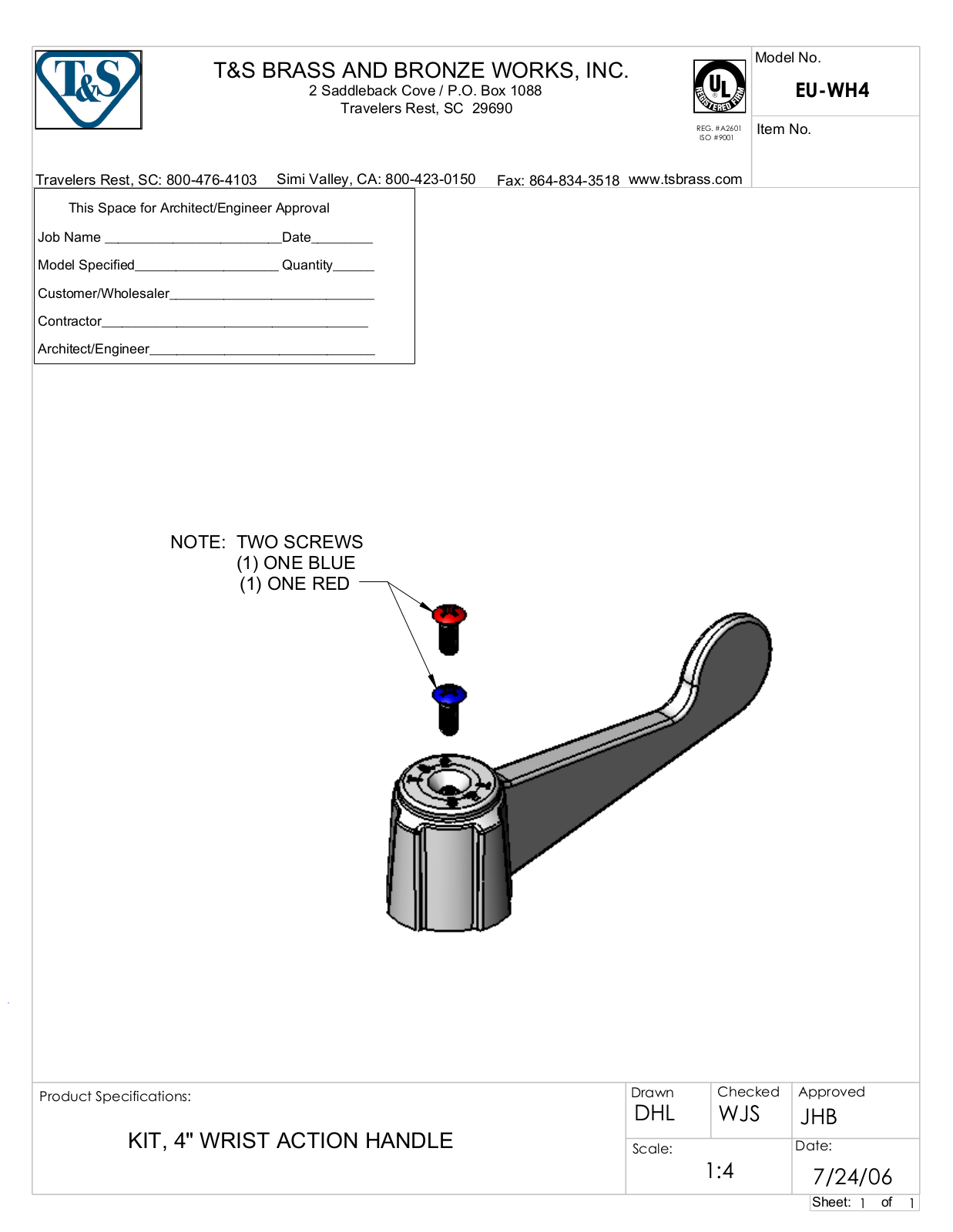 T&S Brass EU-WH4 User Manual