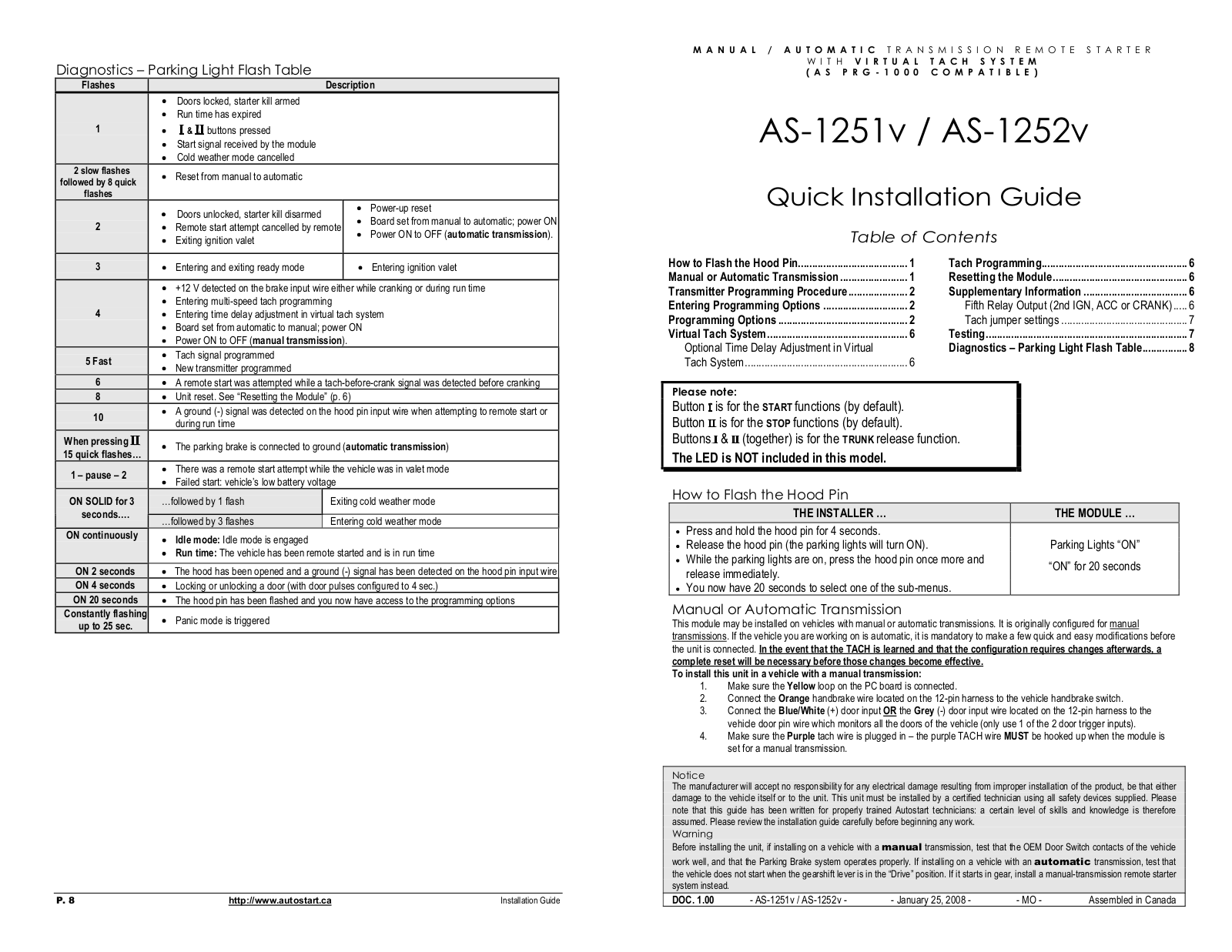 Autostart AS-1252v, AS-1251v Quick Guide