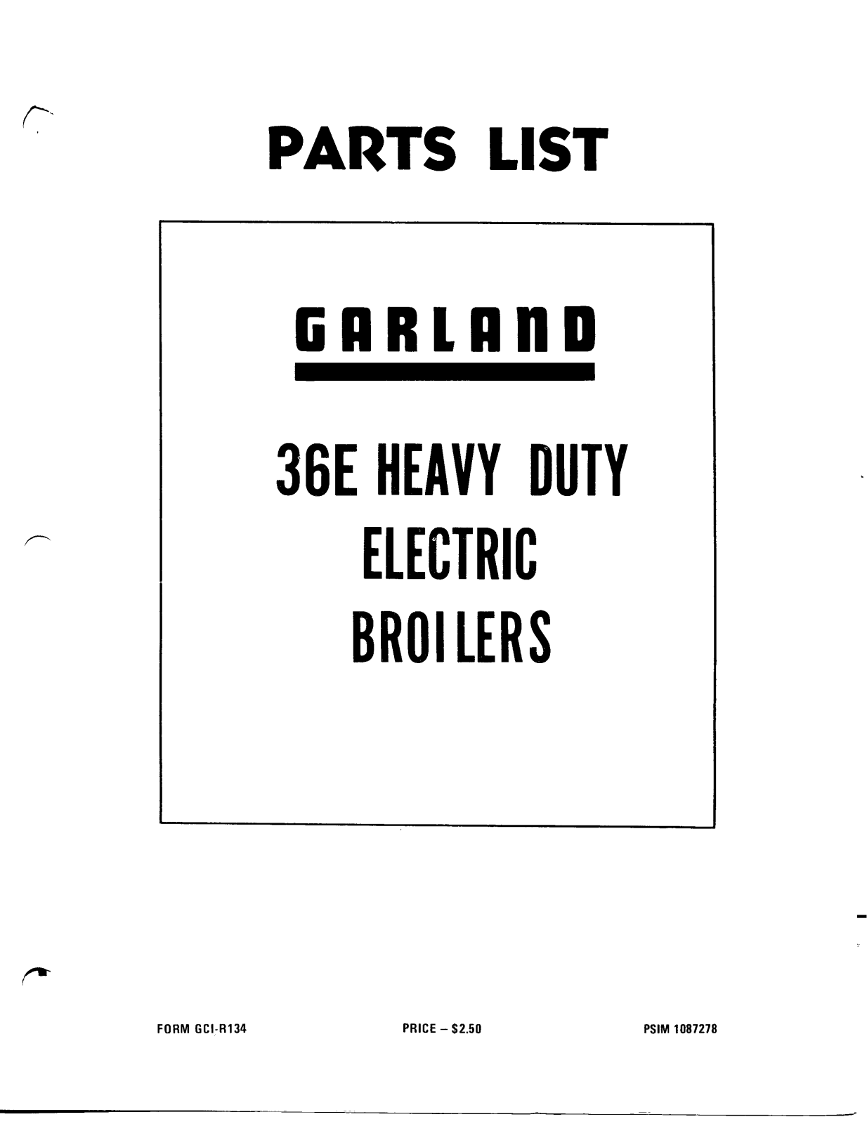 Garland 36EC30B Parts List