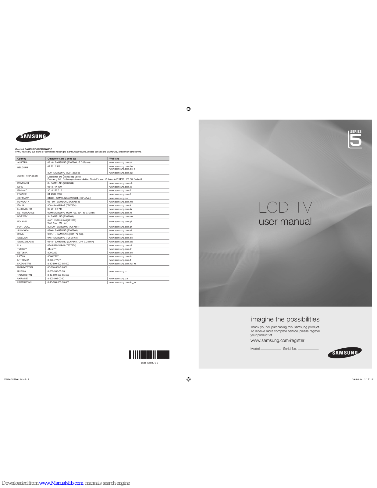 Samsung LE40B554M, LE40B550A, LE46B550A, LE46B551A, LE46B553M User Manual