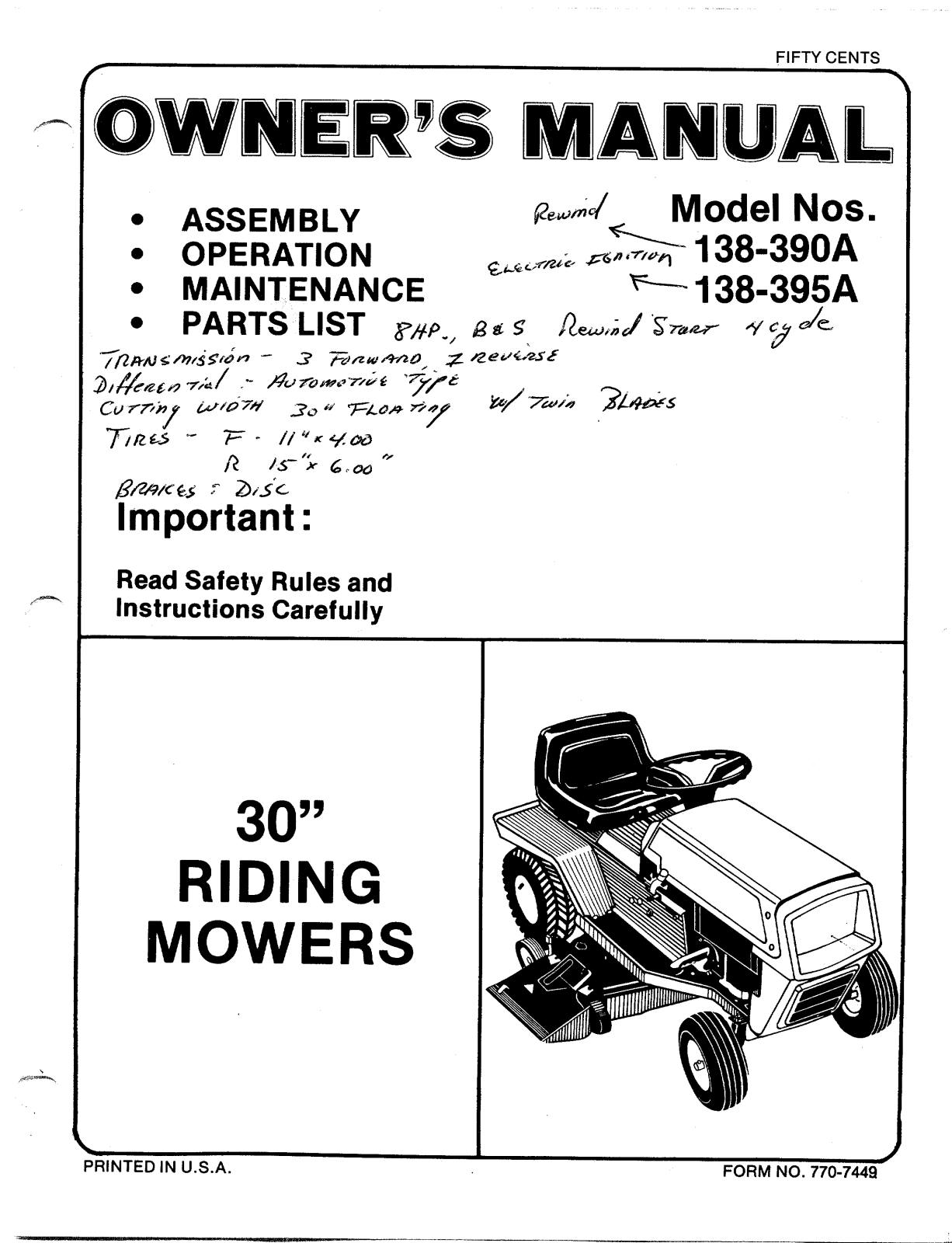 MTD 138-390A, 138-395A User Manual