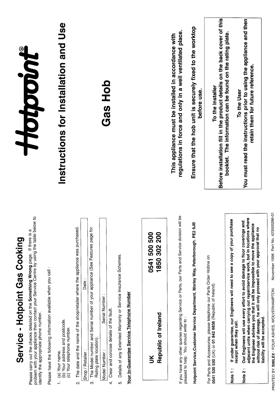 Hotpoint-Ariston HBBG02 User Manual