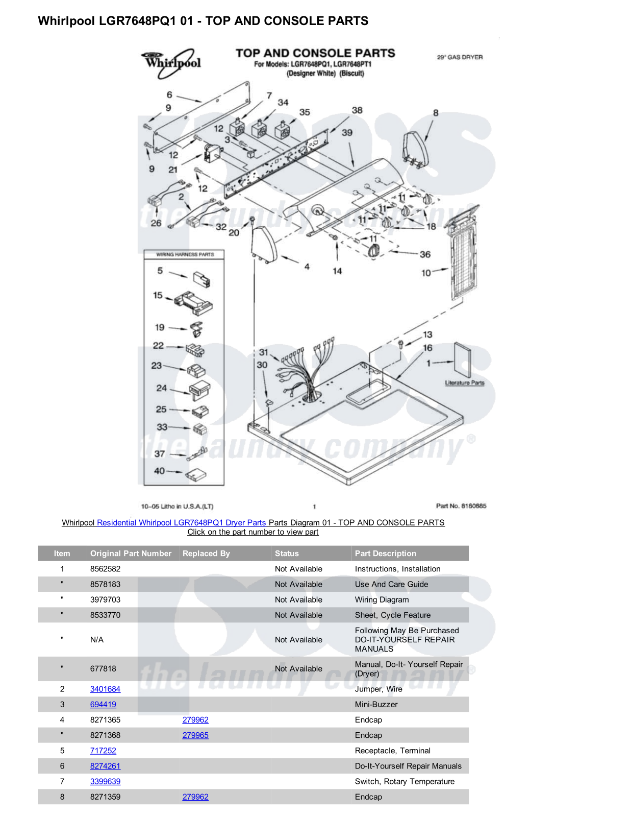 Whirlpool LGR7648PQ1 Parts Diagram