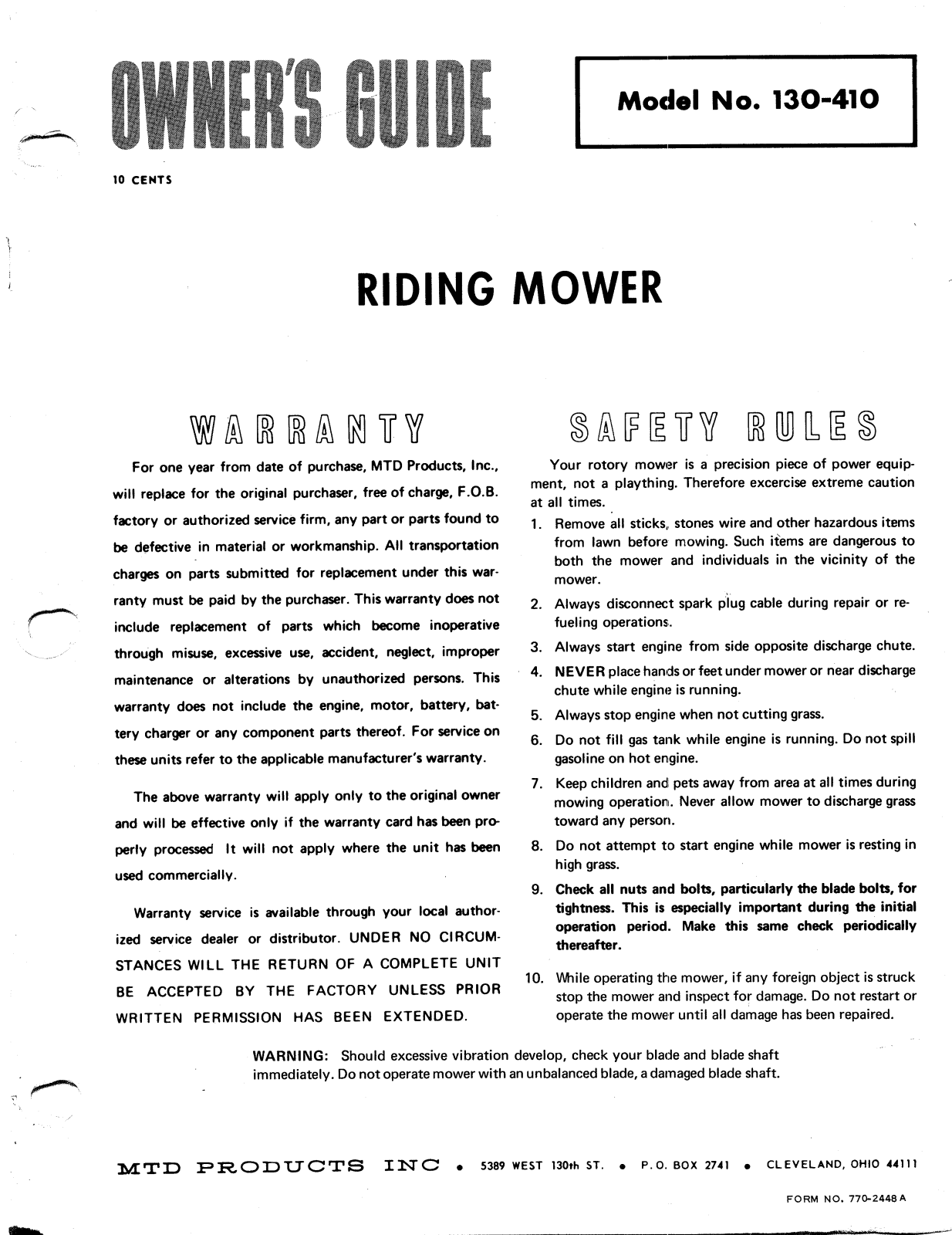 MTD 130-410 User Manual