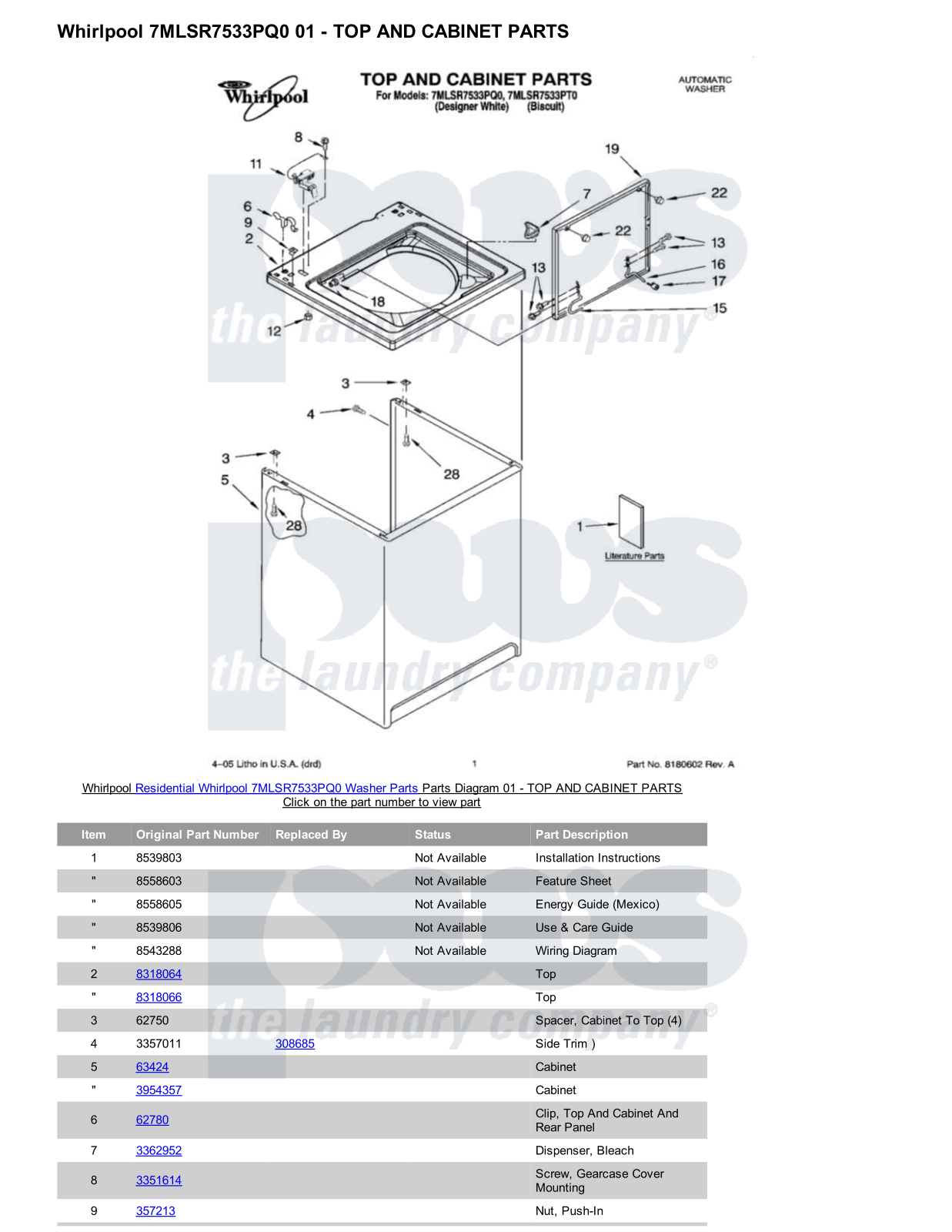 Whirlpool 7MLSR7533PQ0 Parts Diagram