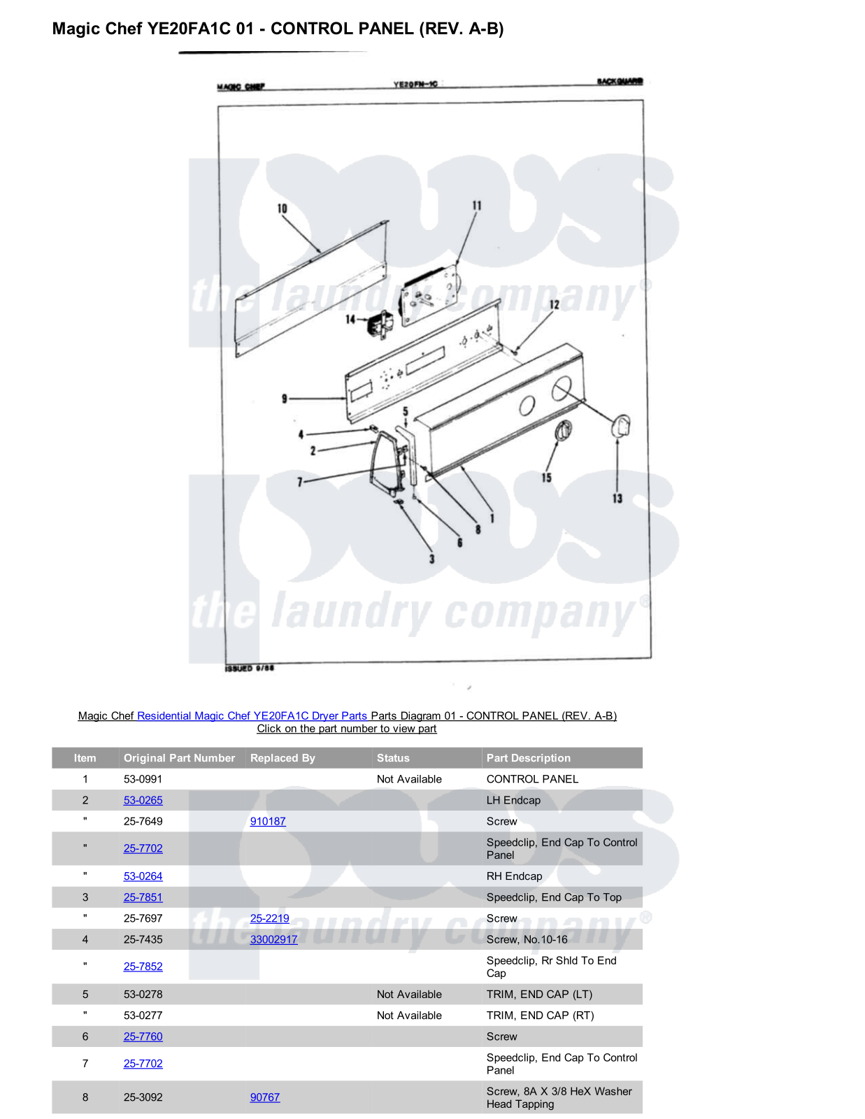 Magic Chef YE20FA1C Parts Diagram