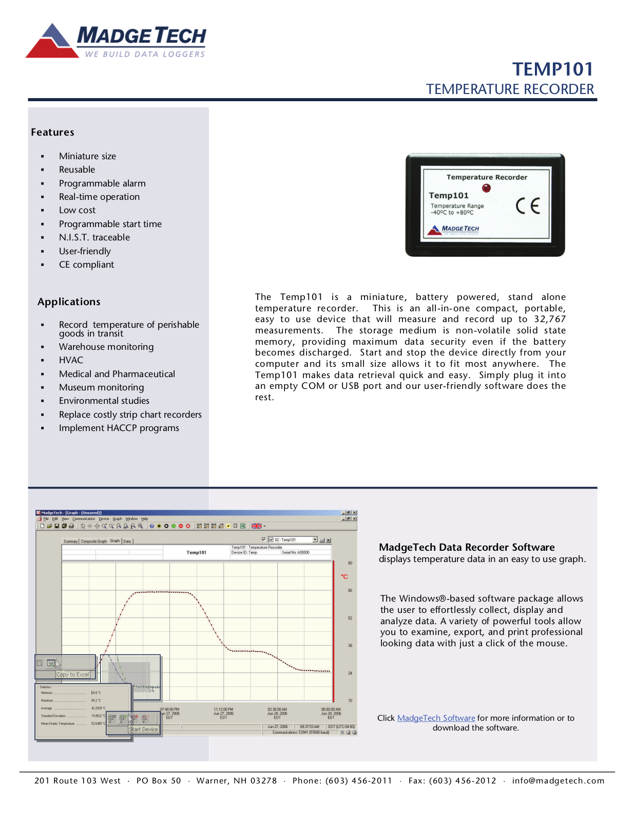 MadgeTech Temp101 Data sheet