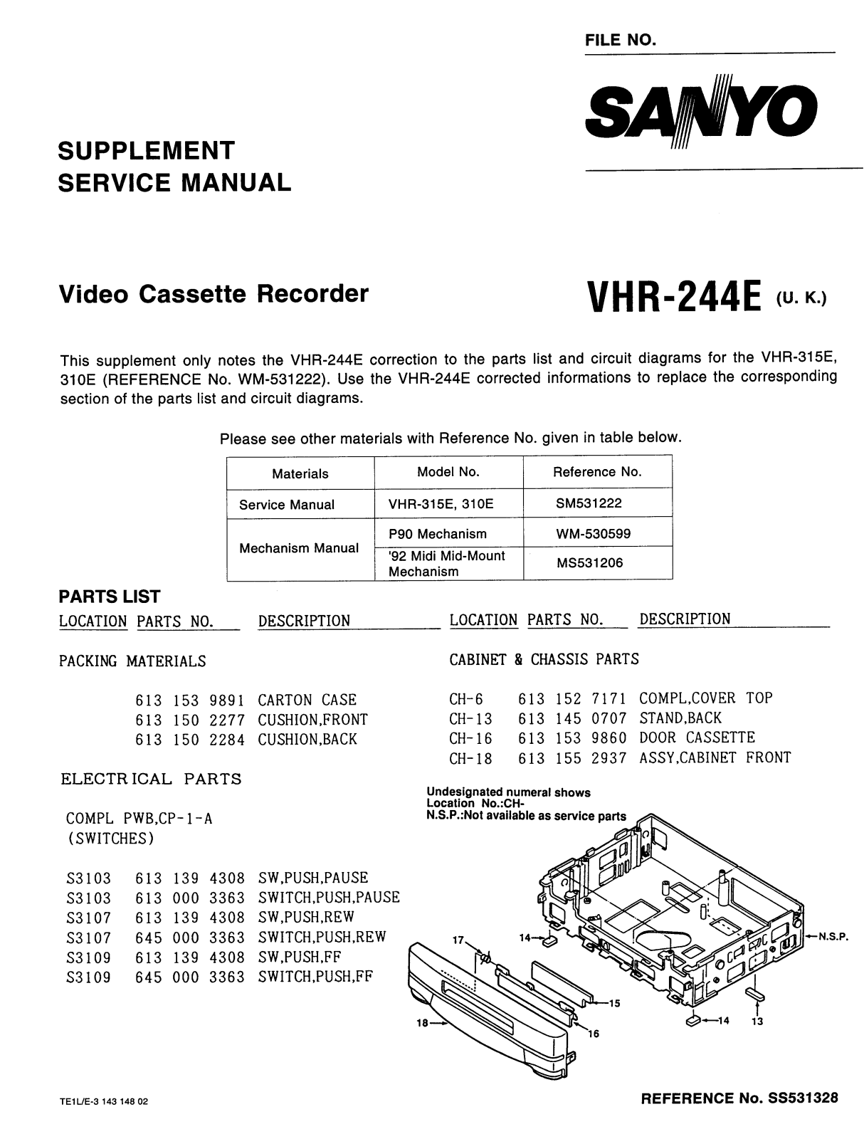 SANYO VHR-244E Service Manual