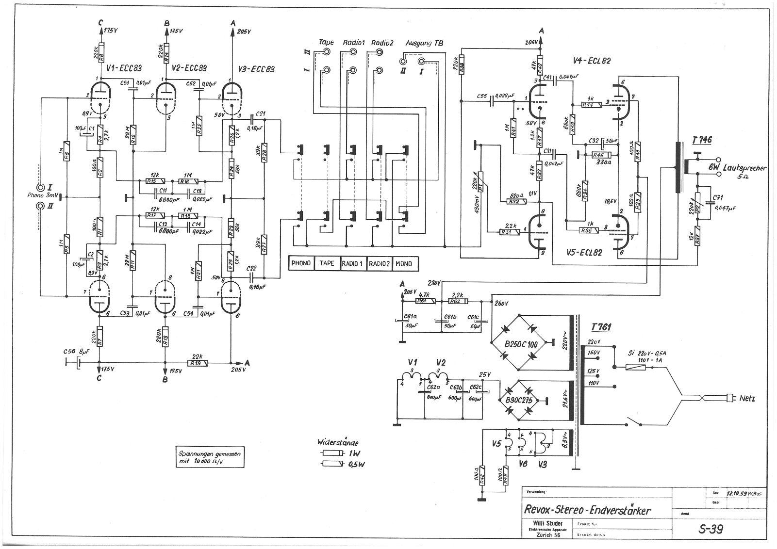 Revox Model-39 (1959) Schematic