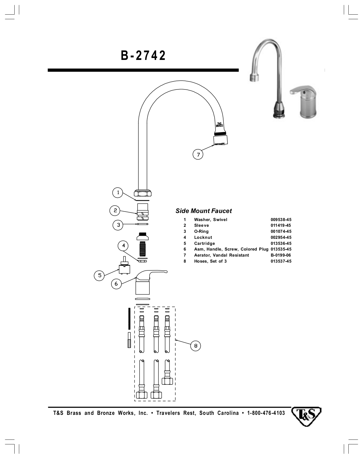 T & S Brass & Bronze Works B-2742 Part Manual