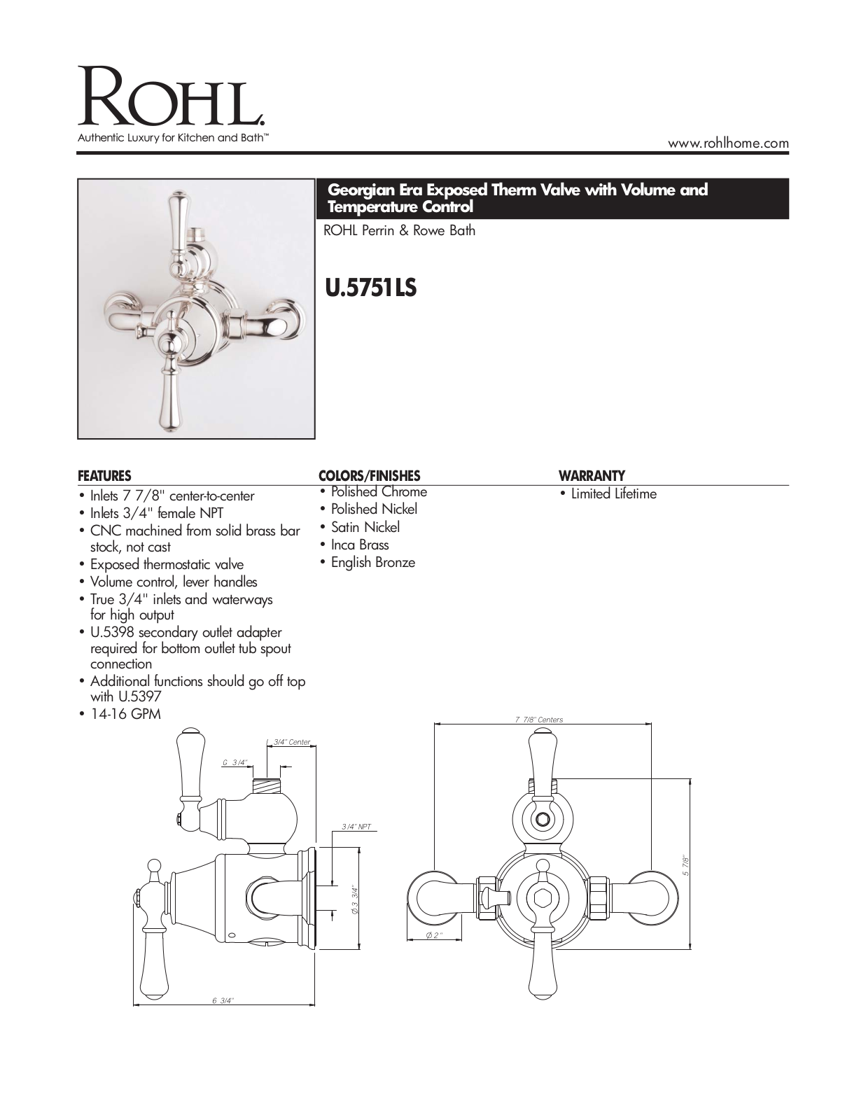 Rohl U5751LSSTN User Manual