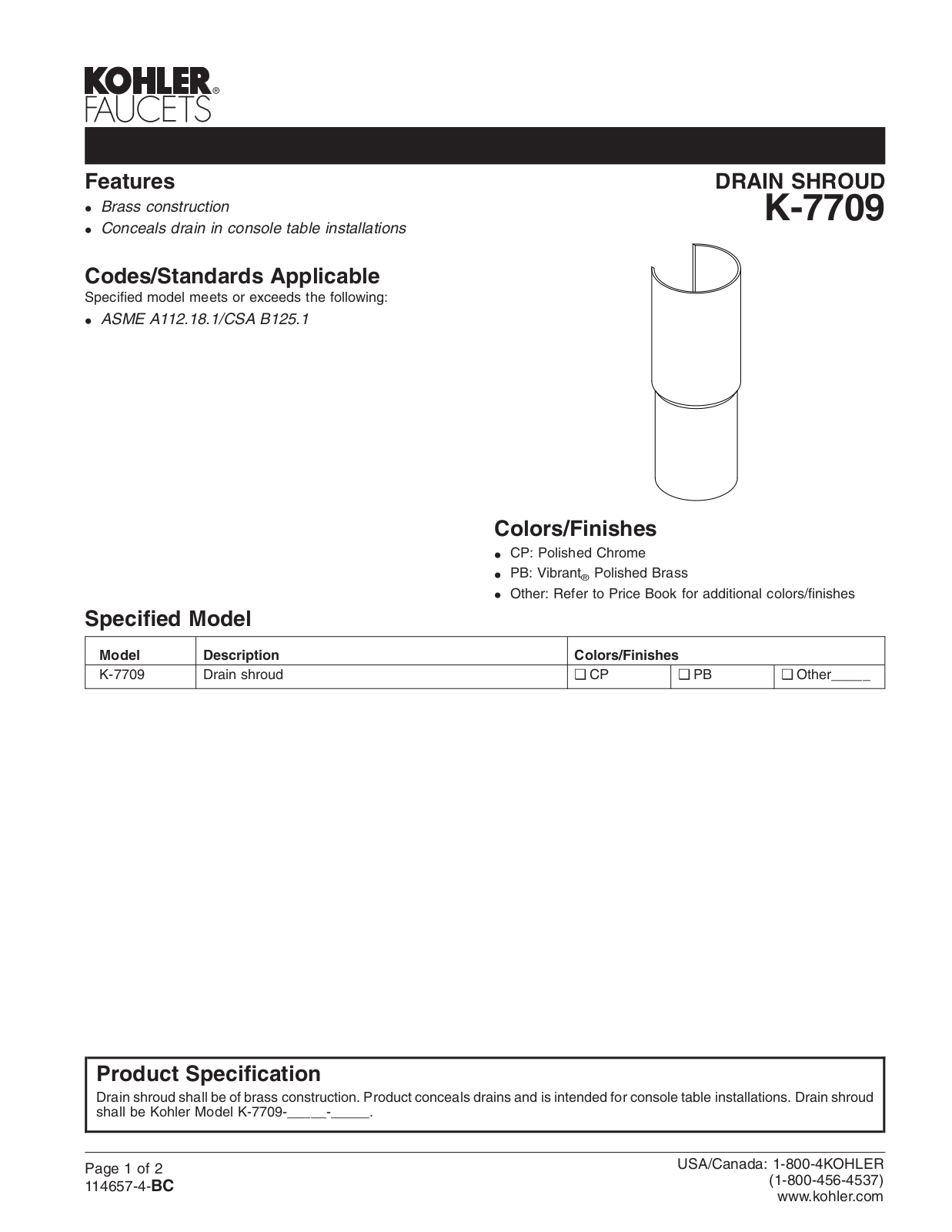 Kohler KOH6986 Specifications - ManualMachine.com