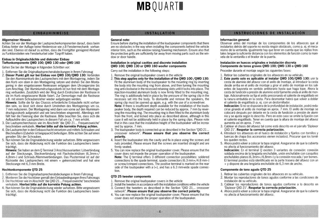Mb quart QSD 216 INSTALLATION guide