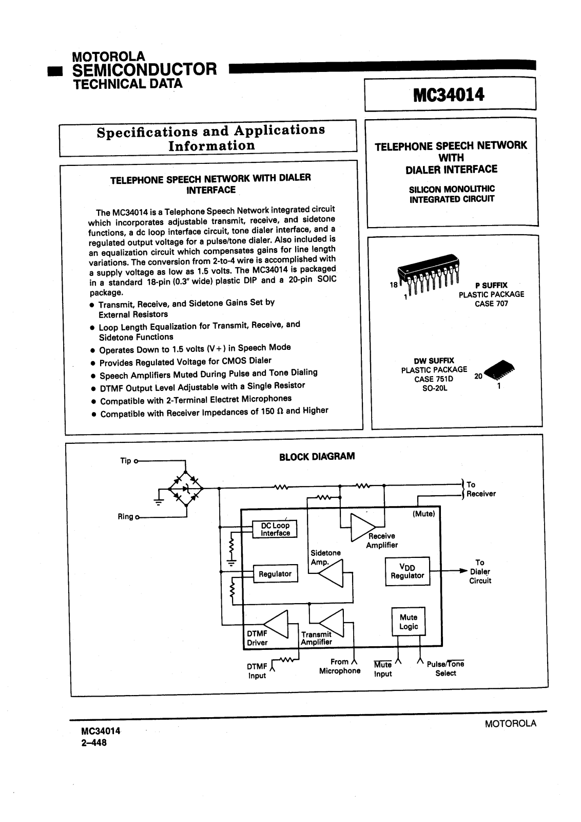 Motorola MC34014P, MC34014DW Datasheet