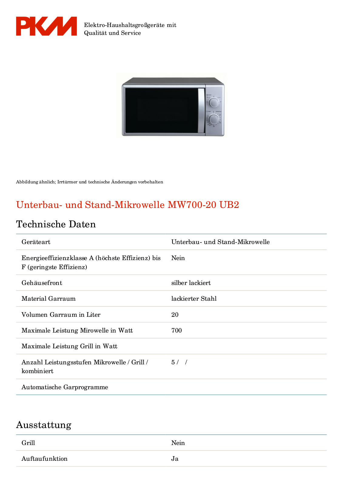 PKM MW700-20 User Manual