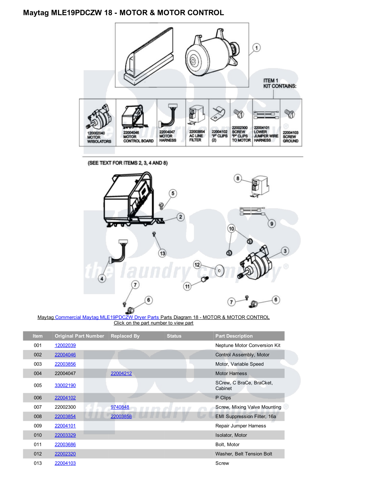 Maytag MLE19PDCZW Parts Diagram