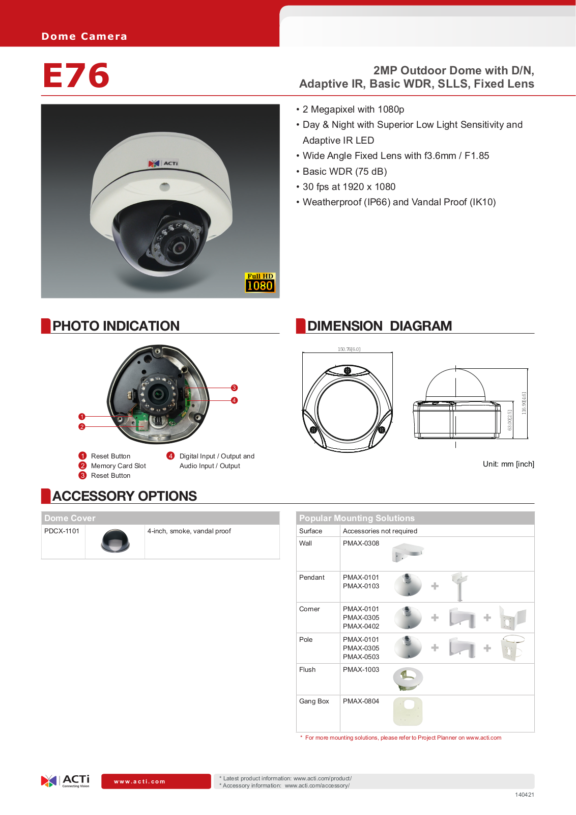 ACTi E76 Specsheet