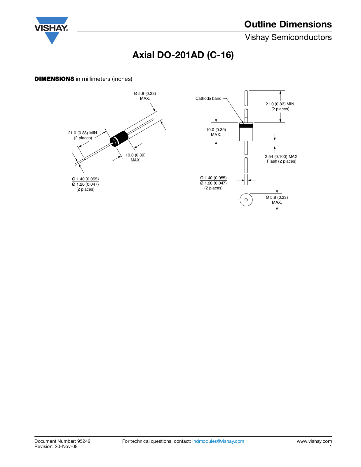 Vishay Axial DO-201AD (C-16) Dimensional Sheet