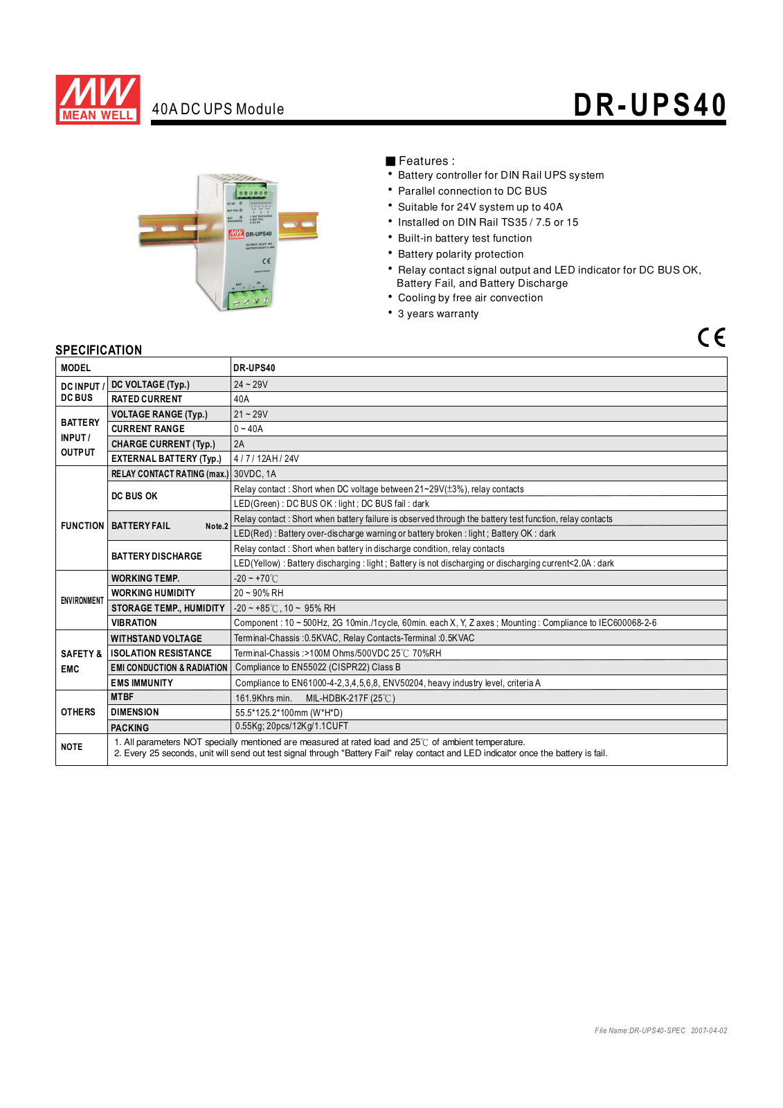 B&B Electronics DR-UPS40 Datasheet