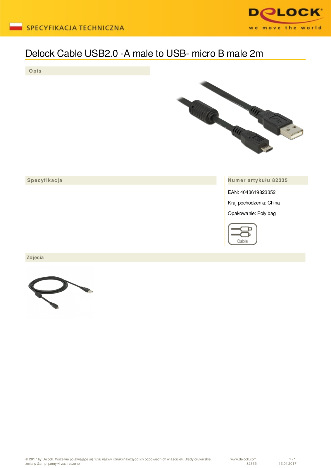 DeLOCK USB-A on Micro USB-B, 2m User Manual