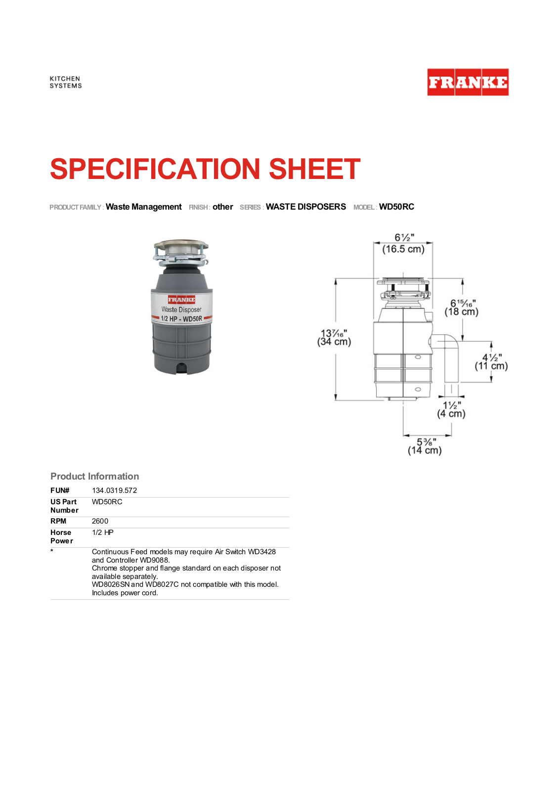 Franke Foodservice WD50RC User Manual