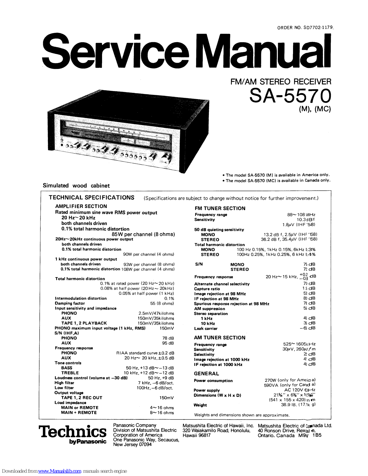 Technics SA-5570, SA-5570M, SA-5570MC Service Manual