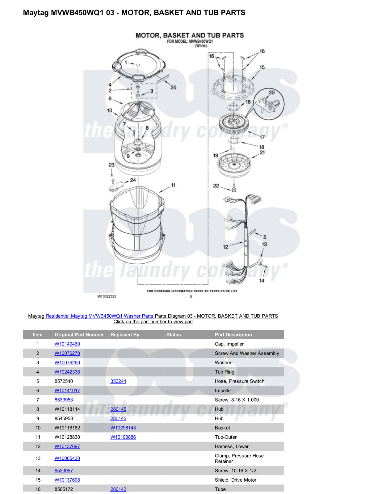 Maytag MVWB450WQ1 Parts Diagram