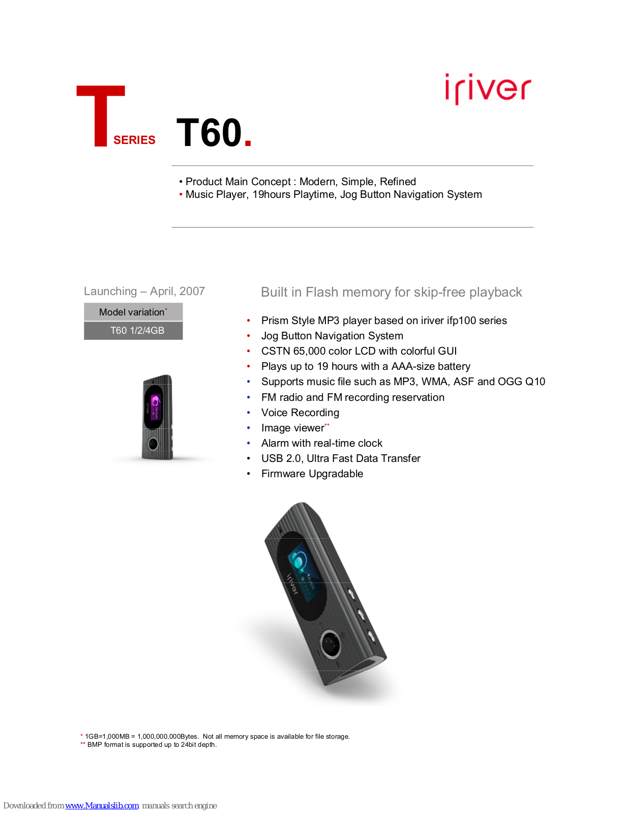 IRiver T60 1GB, T60 2GB, T60 4GB, T60 Black User Manual