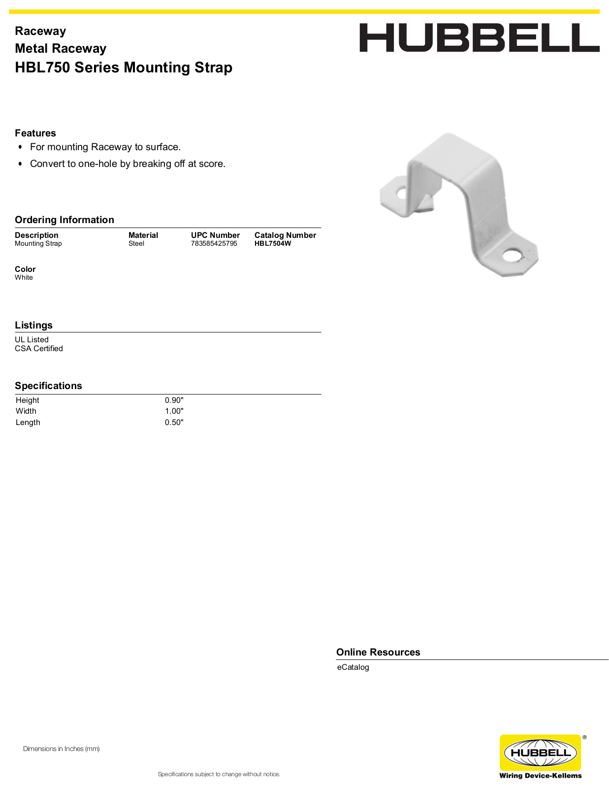 Hubbell HBL7504W Specifications