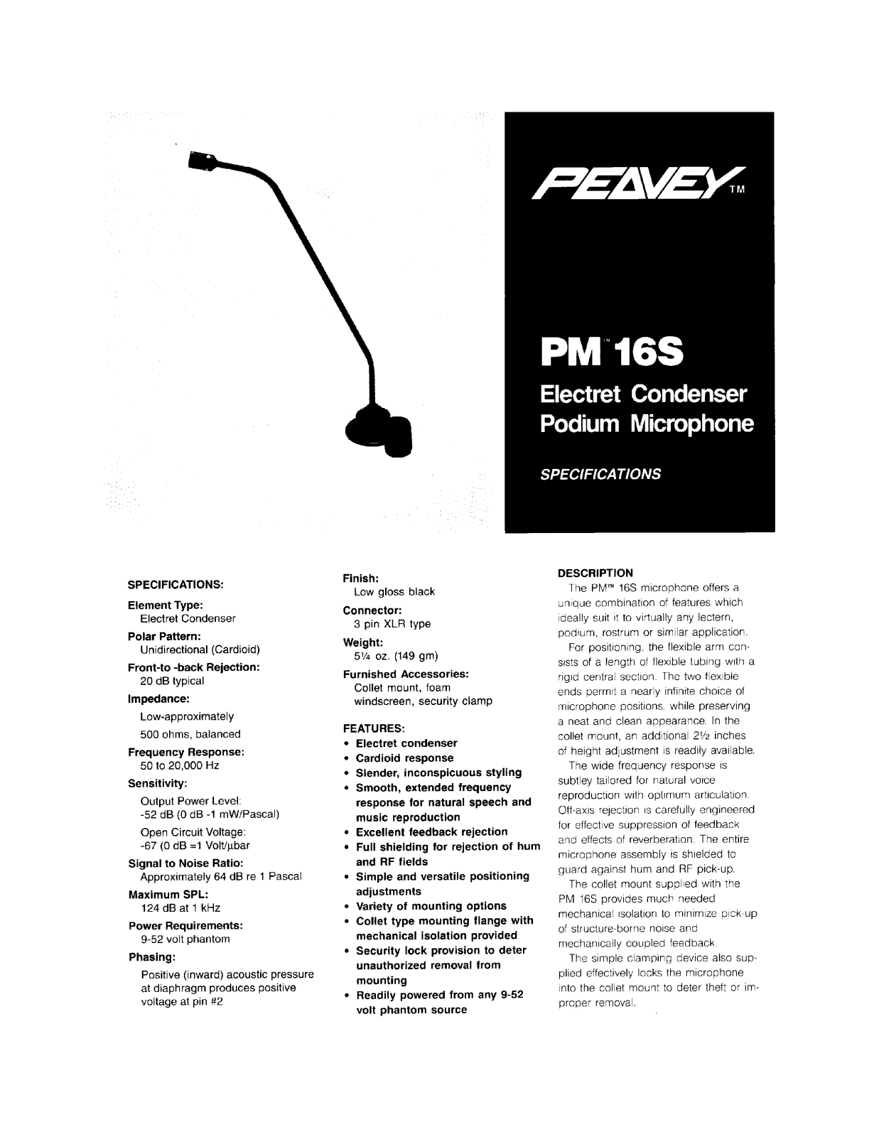 Peavey PM 16S DATASHEET