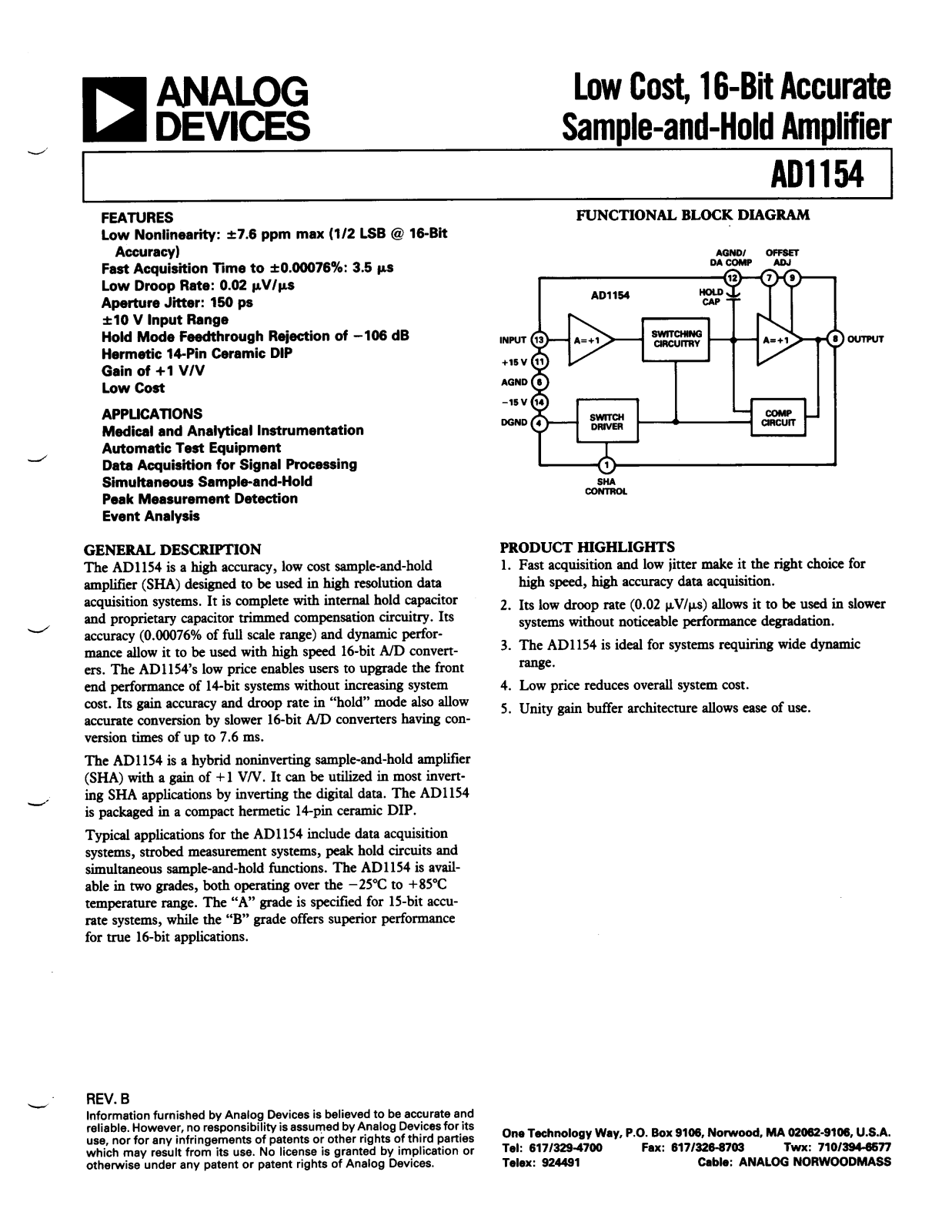 Analog Devices AD1154 Datasheet