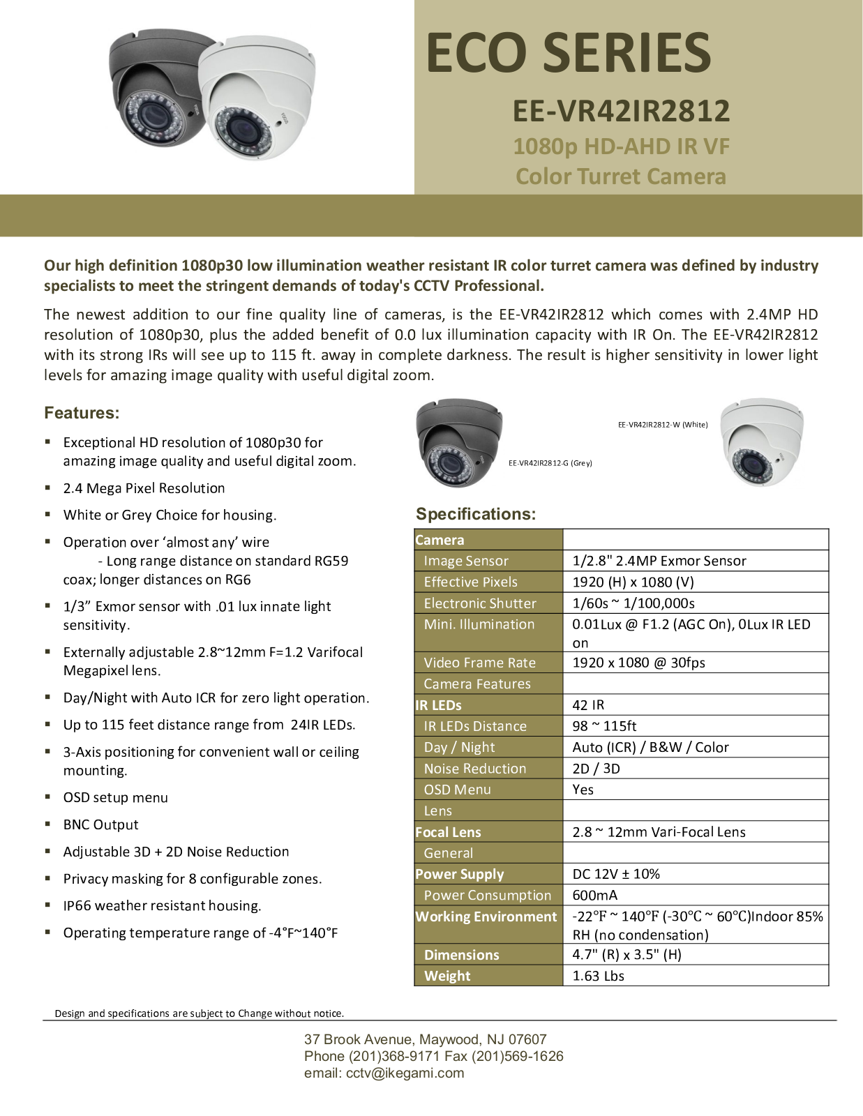 Ikegami EE-VR42IR2812-G Specsheet