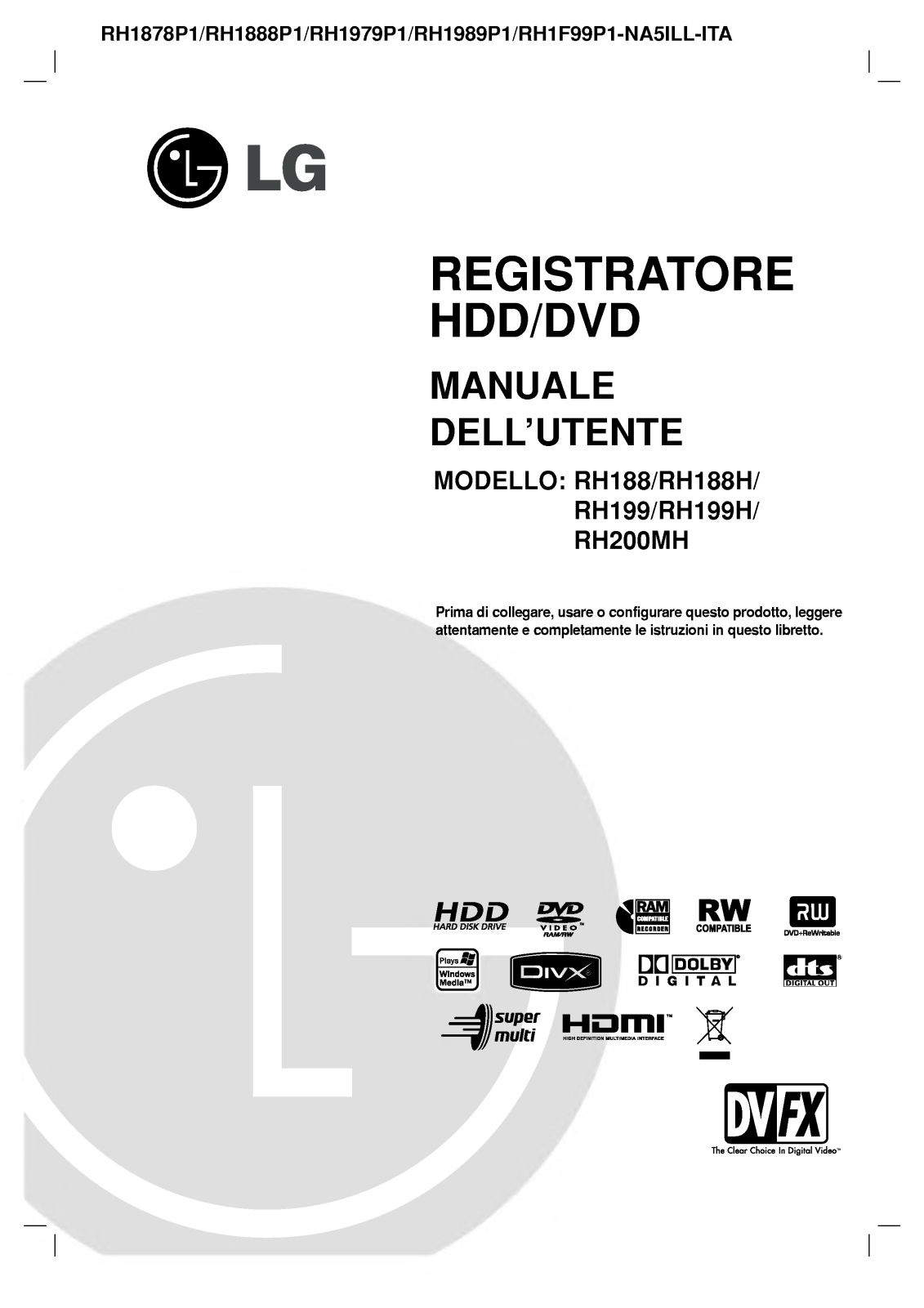 Lg RH188, RH188B, RH188H, RH199, RH199H User Manual