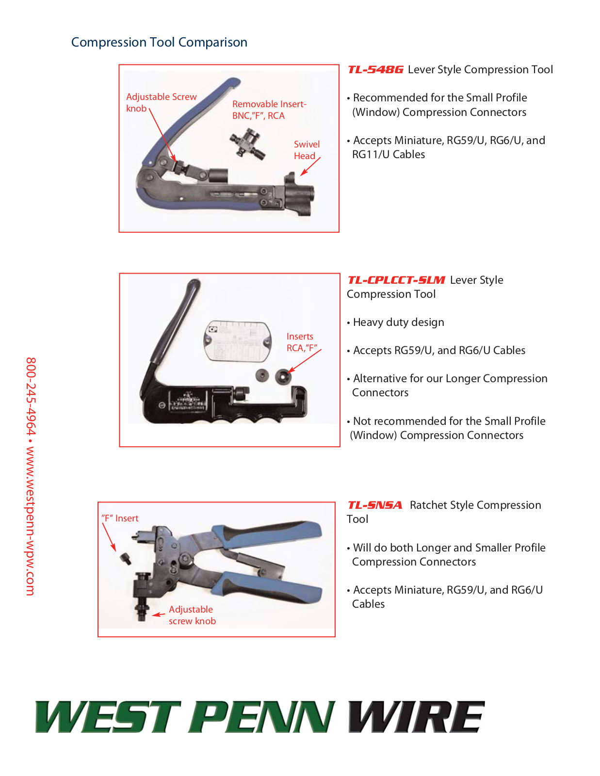 West Penn TL-548G, TL-CPLCCT-SLM Specsheet