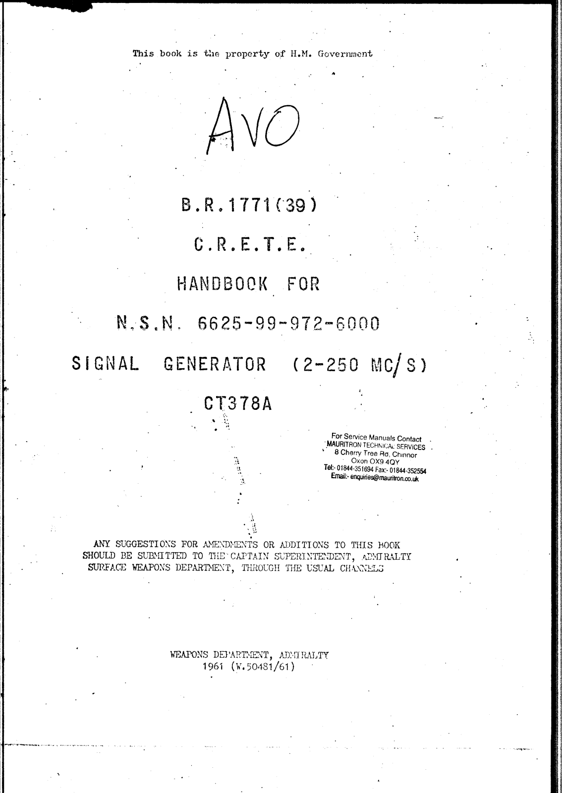 Avo 6225999726000 Service Manual